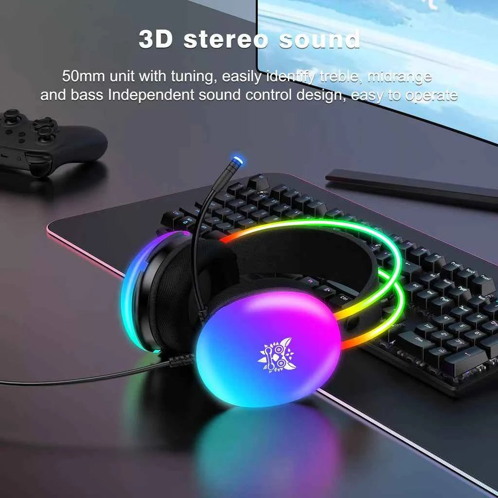 ONIKUMA X25 RGB Gaming Headset, 3D stereo sound, Intelligent deep noise reduction-PC/XBOX/PLAYSTATION/SWITCH