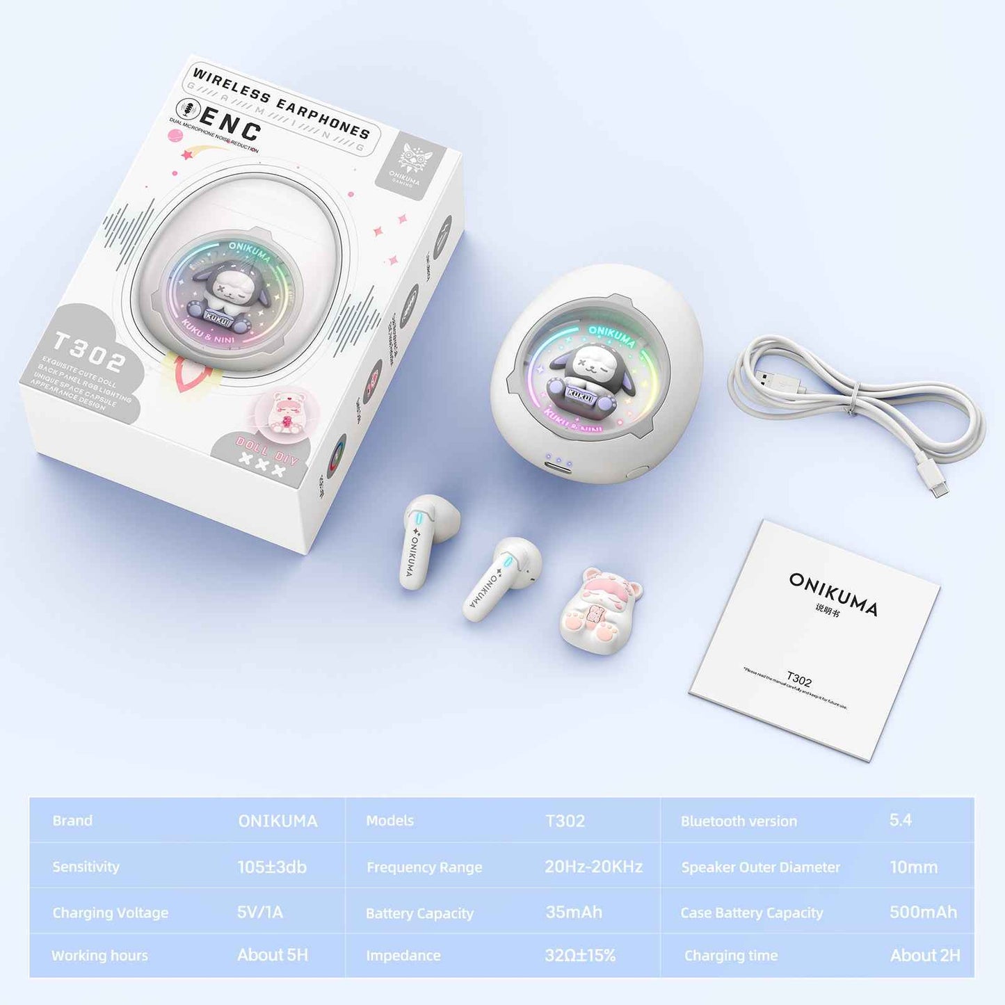 ONIKUMA T302 interchangeable Doll Space Capsule Wireless Bluetooth TWS Earbuds