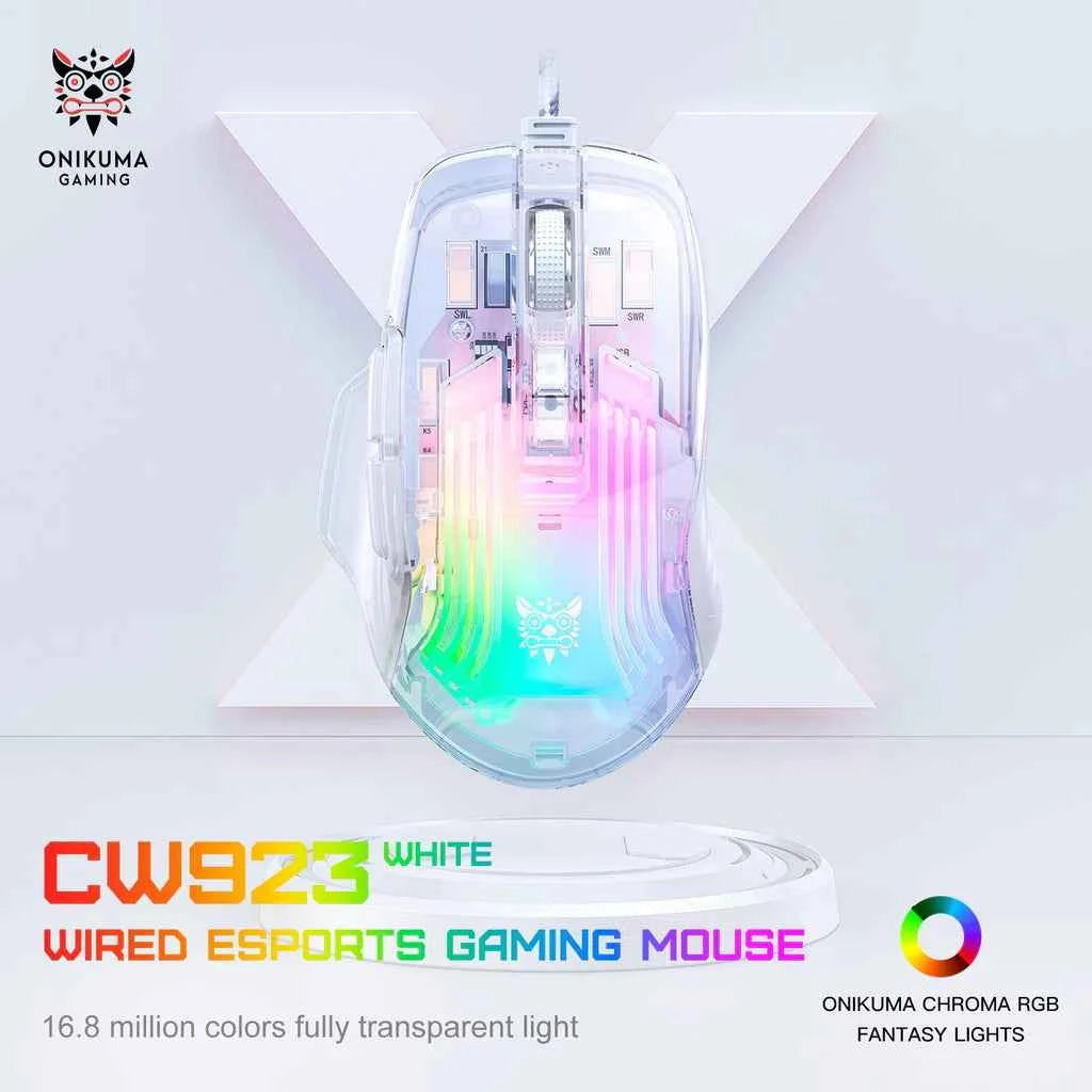 ONIKUMA CW923 Wired RGB Gaming Mouse, 12800 DPI Esports, Transparent Shell