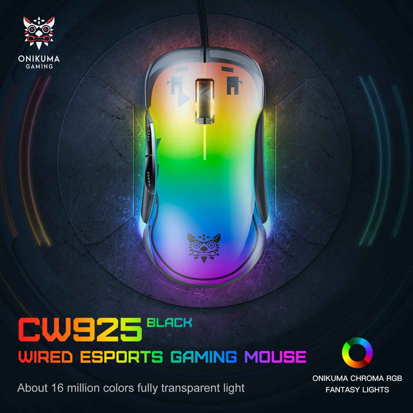 ONIKUMA CW925 Wired Game Mouse Adjustable 12800 DPI - Chroma RGB