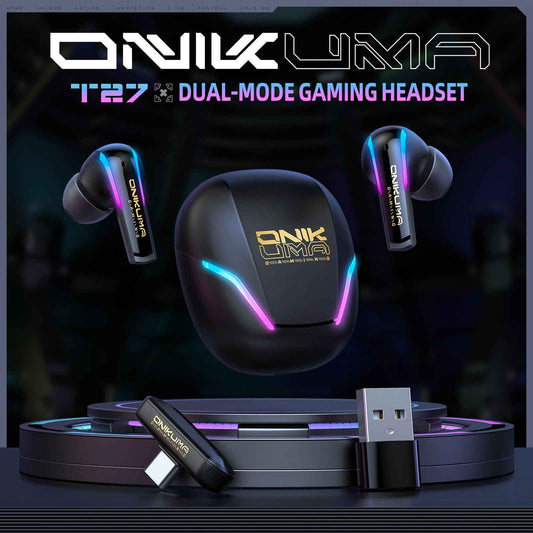ONIKUMA T27 Dual-Mode RGB Wireless Bluetooth/2.4ghz Earbuds Headphones