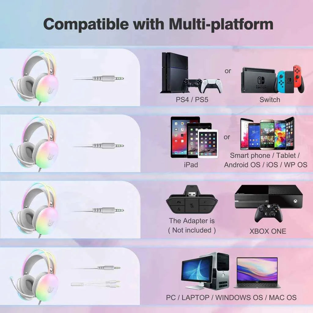 ONIKUMA X25 RGB Gaming Headset, 3D stereo sound, Intelligent deep noise reduction-PC/XBOX/PLAYSTATION/SWITCH