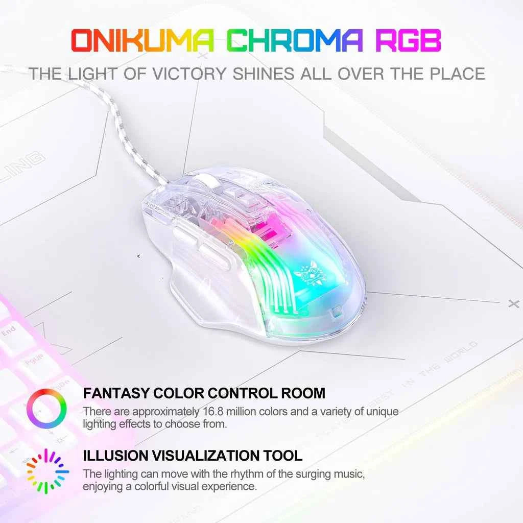 ONIKUMA CW923 Wired RGB Gaming Mouse, 12800 DPI Esports, Transparent Shell