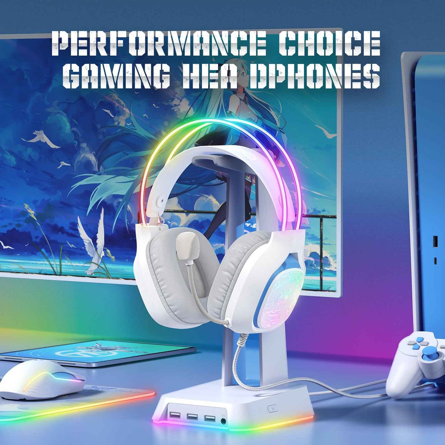 ONIKUMA X22 USB + 3.5mm Cool RGB Dynamic Light Wired Gaming Headset with Mic, Cable 1.8m