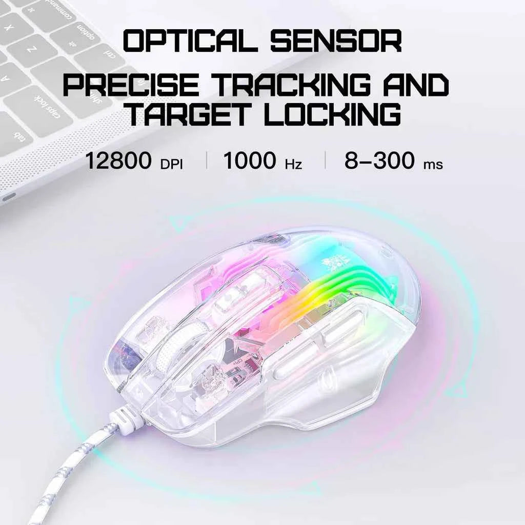 ONIKUMA CW923 Wired RGB Gaming Mouse, 12800 DPI Esports, Transparent Shell