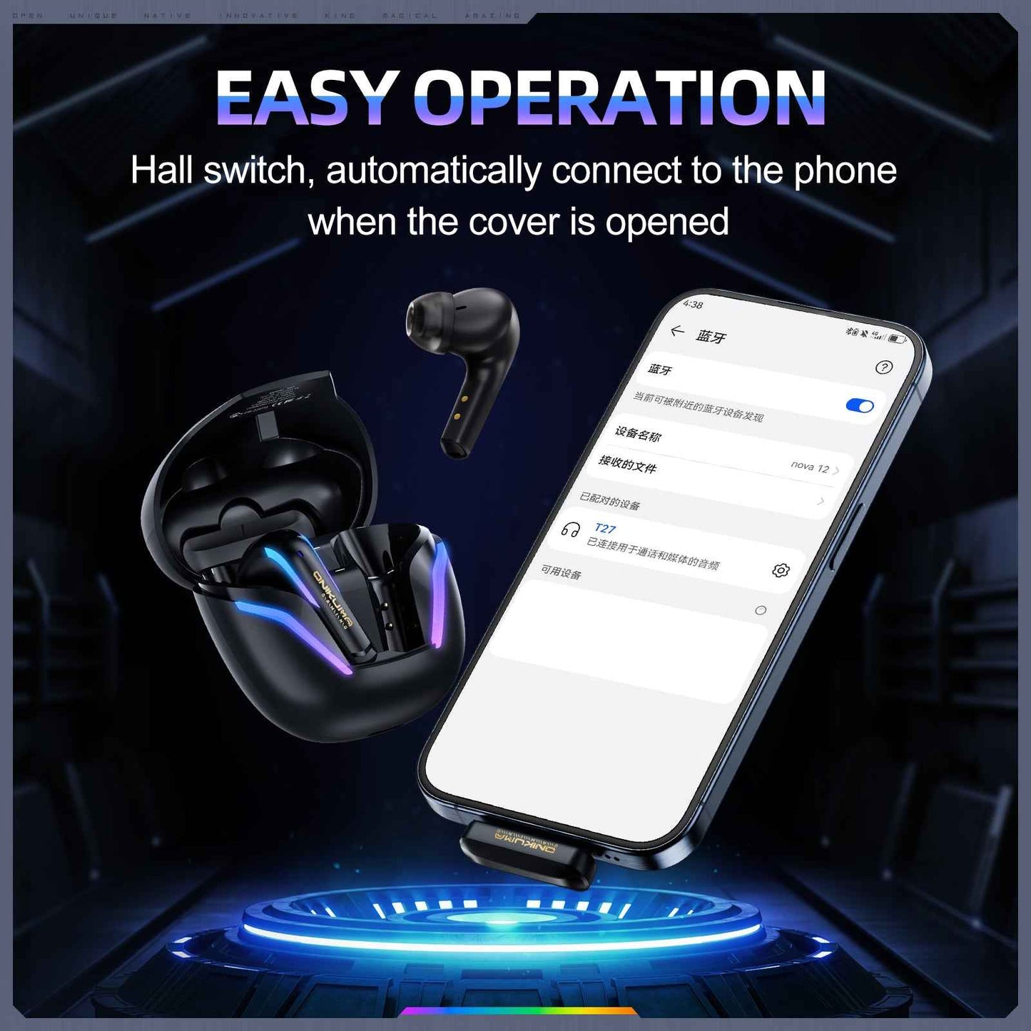 ONIKUMA T27 Dual-Mode RGB Wireless Bluetooth/2.4ghz Earbuds Headphones