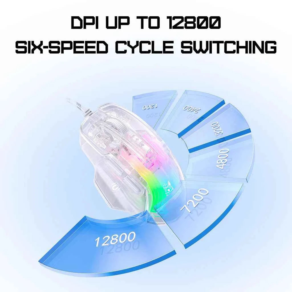 ONIKUMA CW923 Wired RGB Gaming Mouse, 12800 DPI Esports, Transparent Shell