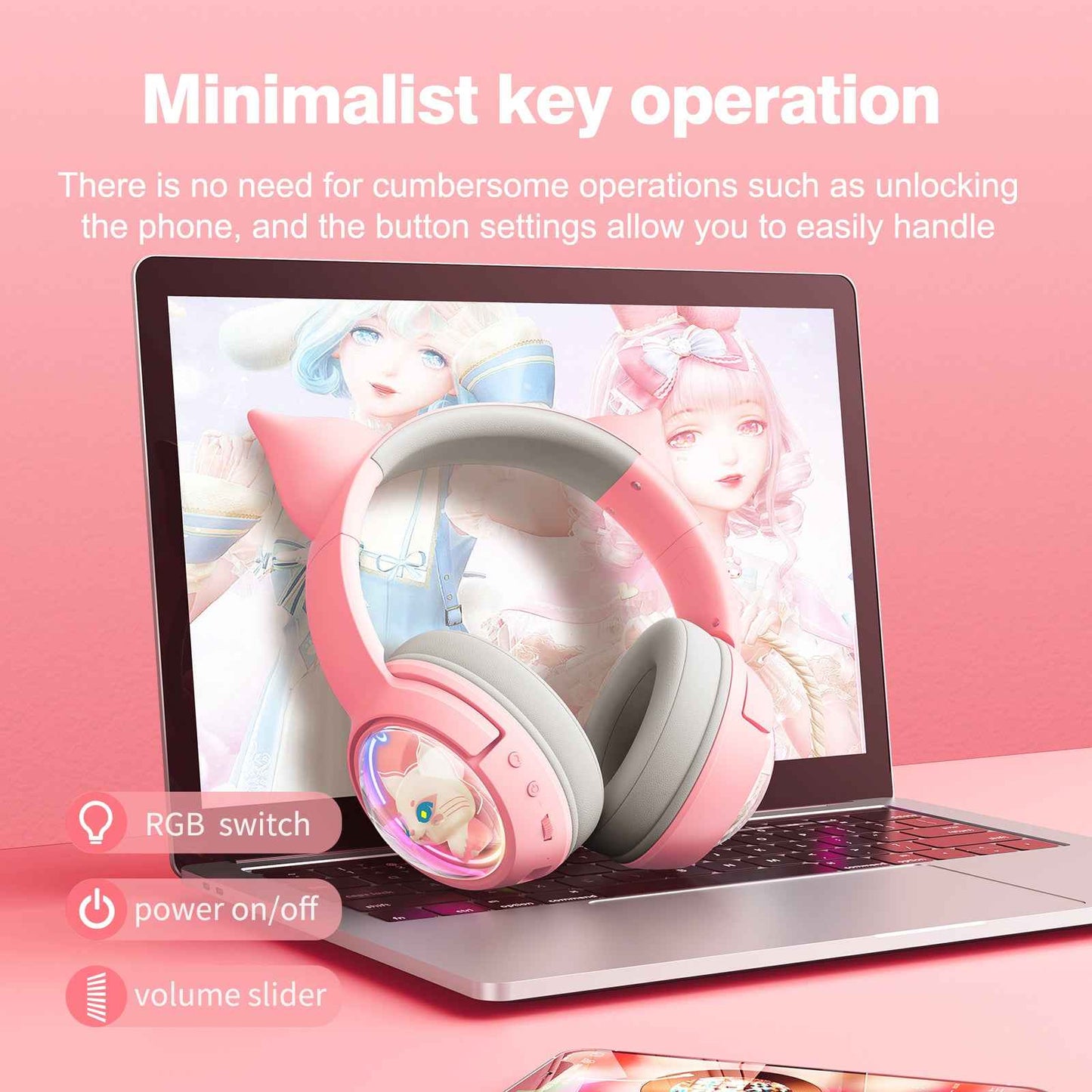 ONIKUMA B5 RGB Cat Ear 2.4g/Bluetooth Wireless Gaming Headset- Cute Pet Capsule Design