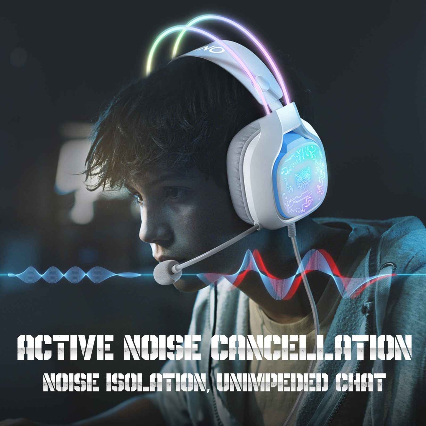 ONIKUMA X22 USB + 3.5mm Cool RGB Dynamic Light Wired Gaming Headset with Mic, Cable 1.8m