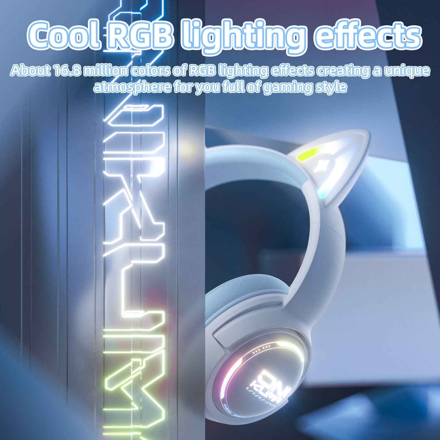 ONIKUMA GT838 Wireless Bluetooth/2.4ghz Gaming Headset RGB - Kitty Cat Ears- PS4/PS5/PC/SWITCH