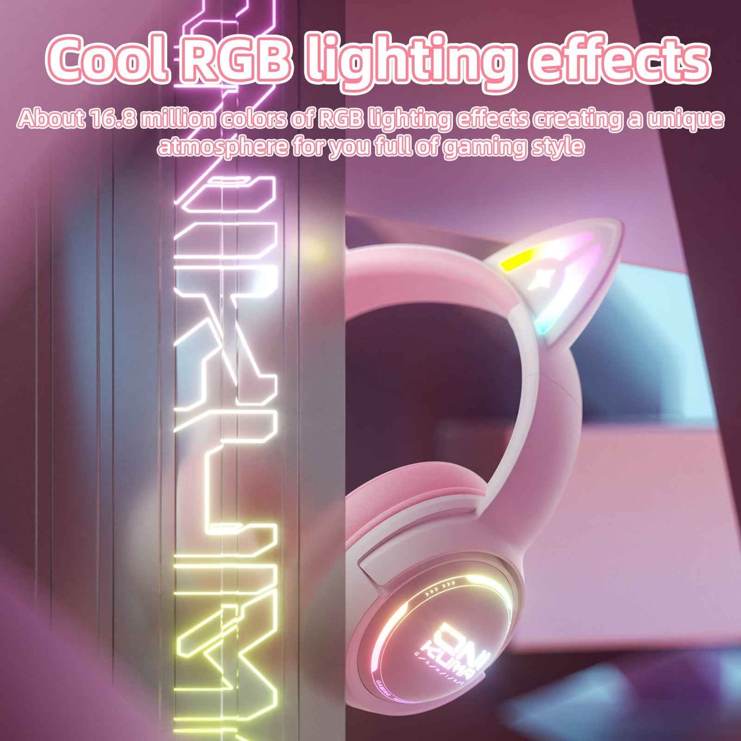 ONIKUMA GT838 Wireless Bluetooth/2.4ghz Gaming Headset RGB - Kitty Cat Ears- PS4/PS5/PC/SWITCH