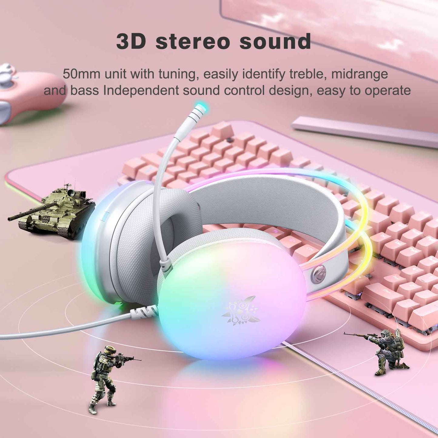 ONIKUMA X25 RGB Gaming Headset, 3D stereo sound, Intelligent deep noise reduction-PC/XBOX/PLAYSTATION/SWITCH