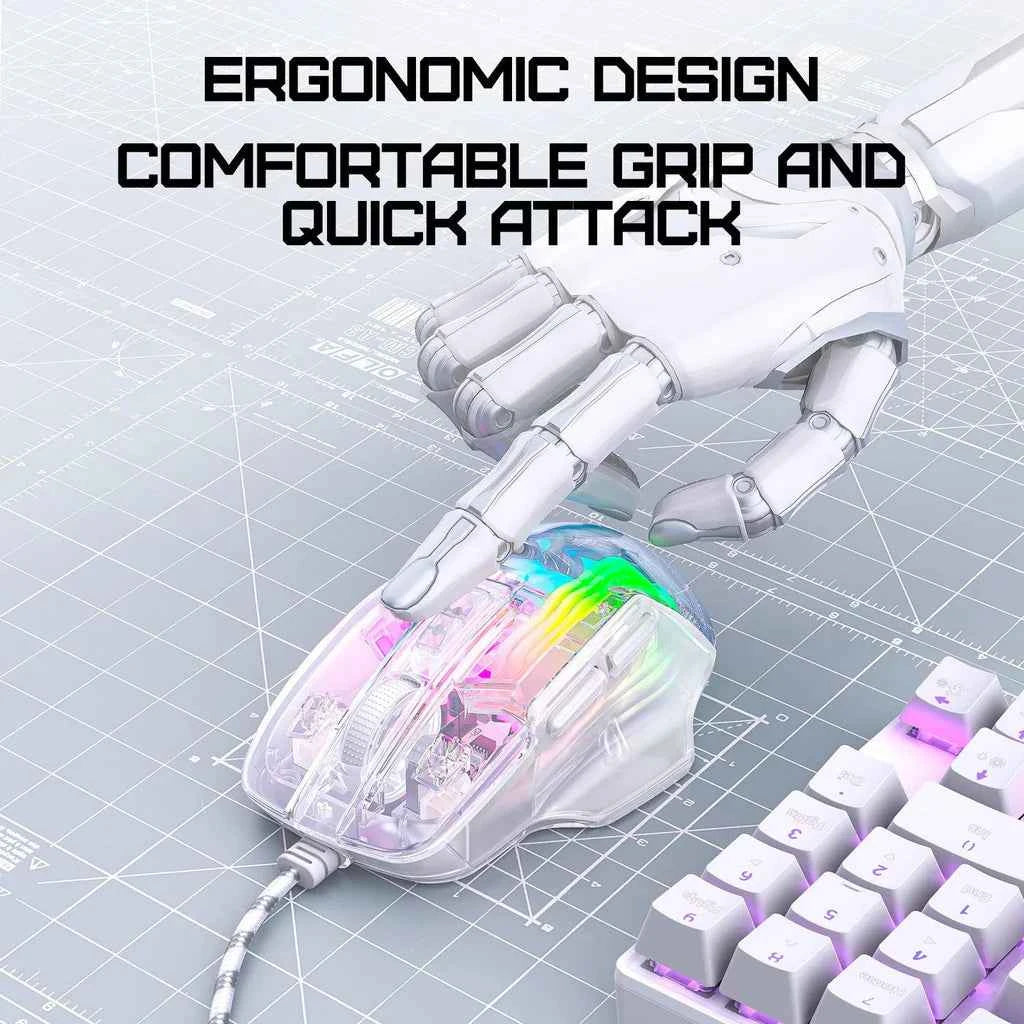ONIKUMA CW923 Wired RGB Gaming Mouse, 12800 DPI Esports, Transparent Shell