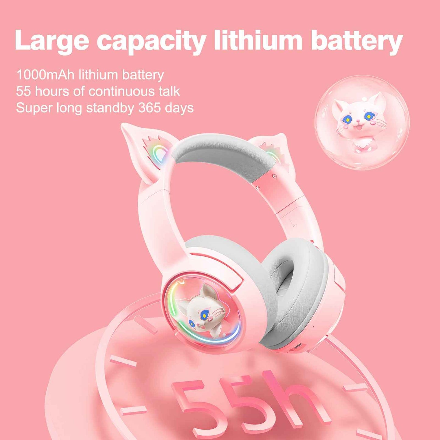 ONIKUMA B5 RGB Cat Ear 2.4g/Bluetooth Wireless Gaming Headset- Cute Pet Capsule Design