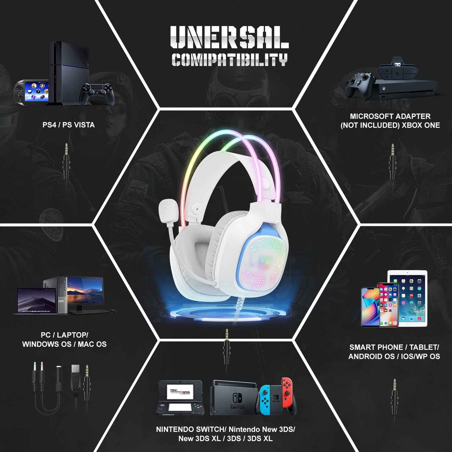 ONIKUMA X22 USB + 3.5mm Cool RGB Dynamic Light Wired Gaming Headset with Mic, Cable 1.8m