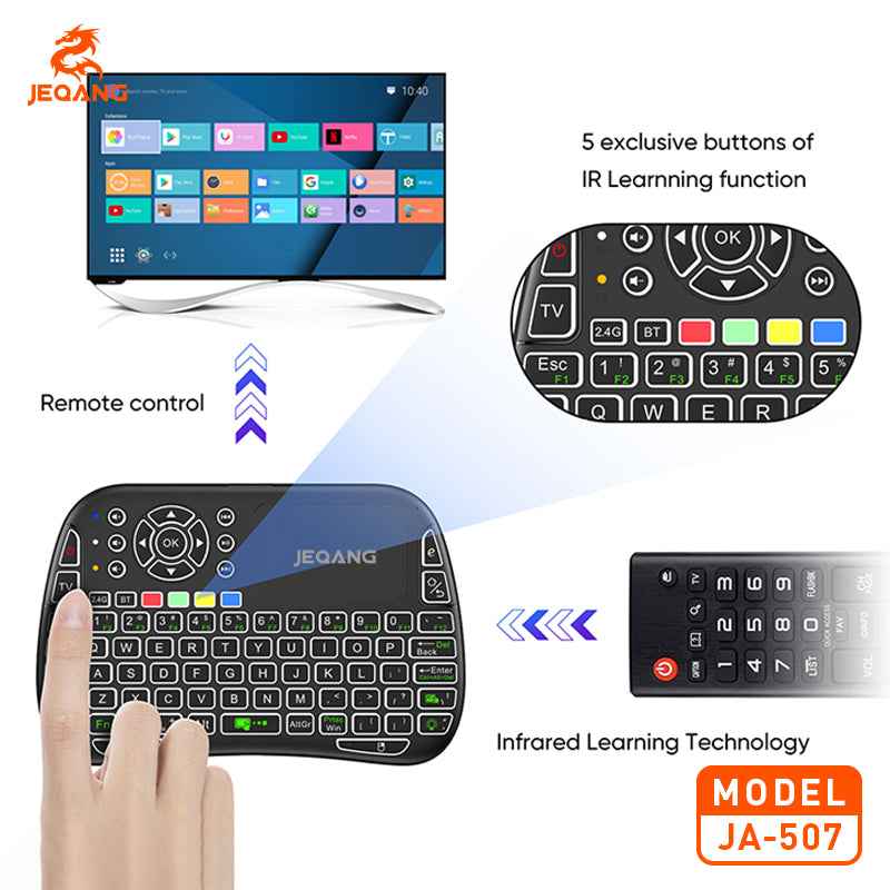 JA-507 Mini RGB Backlit Android Mini Keyboard w/Trackpad - 2.4G/Bluetooth plus IR Blaster