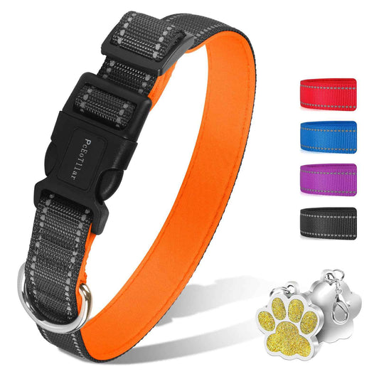 PcEoTllar Soft Dog Collar, Reflective, Nylon Neoprene Padded, Adjustable with Tag