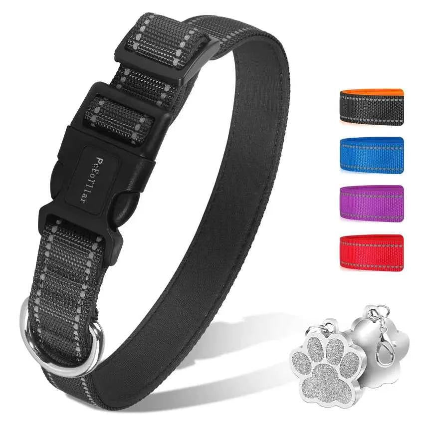 PcEoTllar Soft Dog Collar, Reflective, Nylon Neoprene Padded, Adjustable with Tag