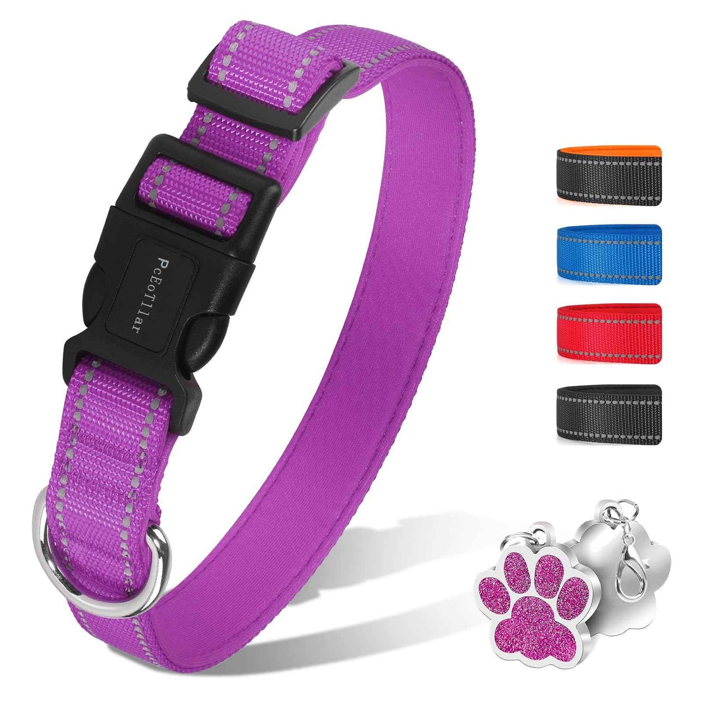 PcEoTllar Soft Dog Collar, Reflective, Nylon Neoprene Padded, Adjustable with Tag