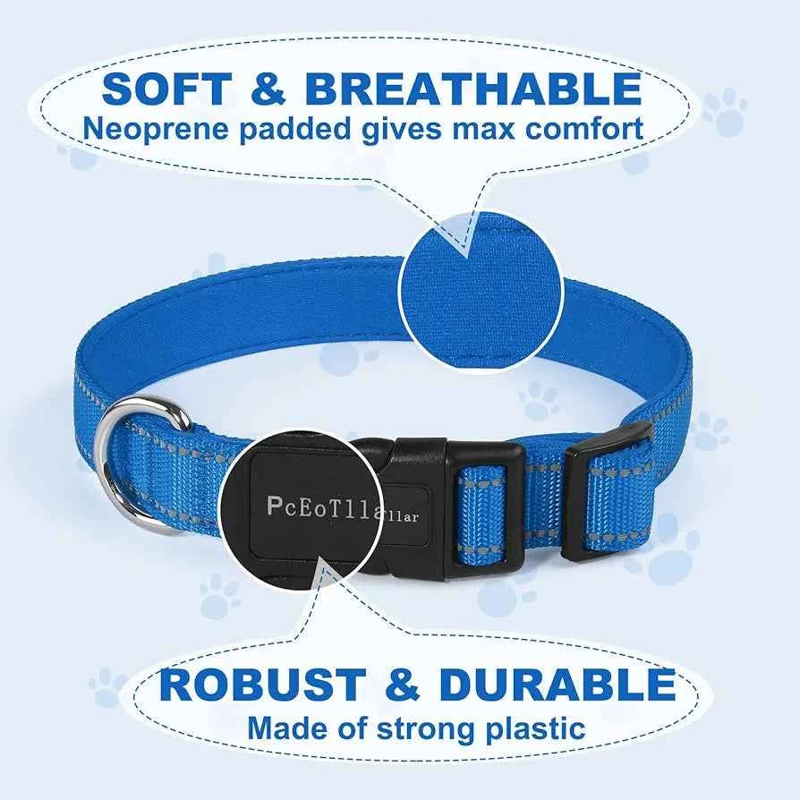 PcEoTllar Soft Dog Collar, Reflective, Nylon Neoprene Padded, Adjustable with Tag