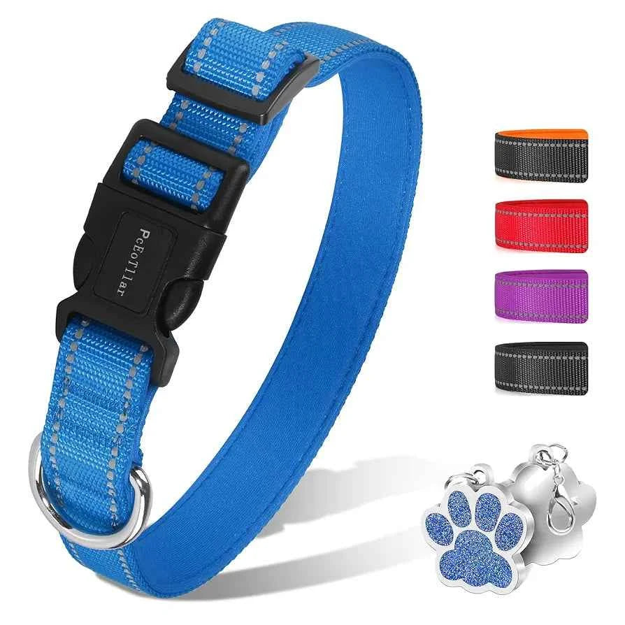 PcEoTllar Soft Dog Collar, Reflective, Nylon Neoprene Padded, Adjustable with Tag