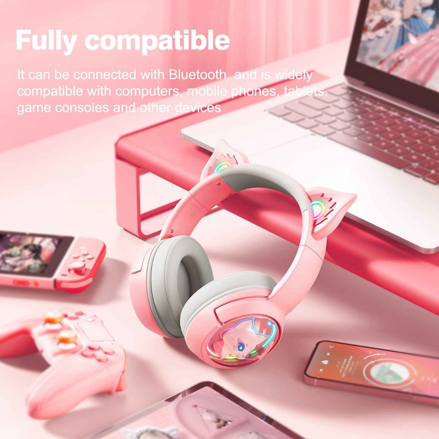ONIKUMA B5 RGB Cat Ear 2.4g/Bluetooth Wireless Gaming Headset- Cute Pet Capsule Design