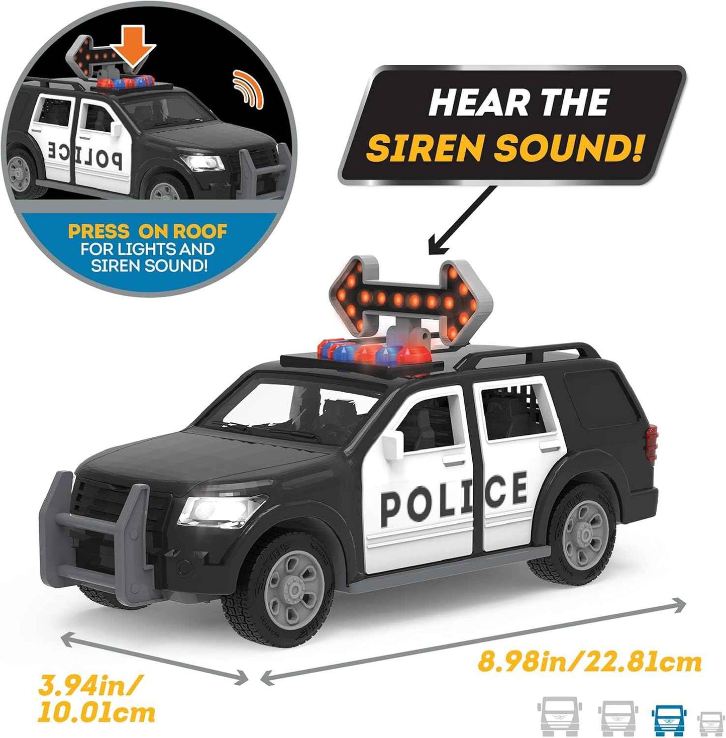 DRIVEN by Battat - Micro Police SUV - Toy Car with Lights and Sound