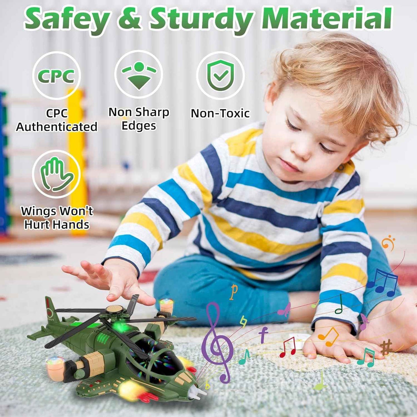 Helicopter Toy for Kids, Rotating Propeller with sound & Light, 360° Freedom & Automatic Obstacle Avoidance