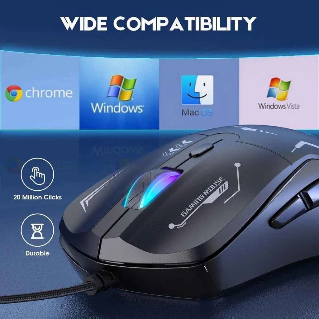 Onikuma CW917 Wired USB Gaming Mouse with RGB Modes, 4 Adjustable DPI Up to 3600, 6 Buttons