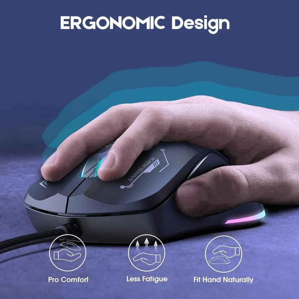 Onikuma CW917 Wired USB Gaming Mouse with RGB Modes, 4 Adjustable DPI Up to 3600, 6 Buttons