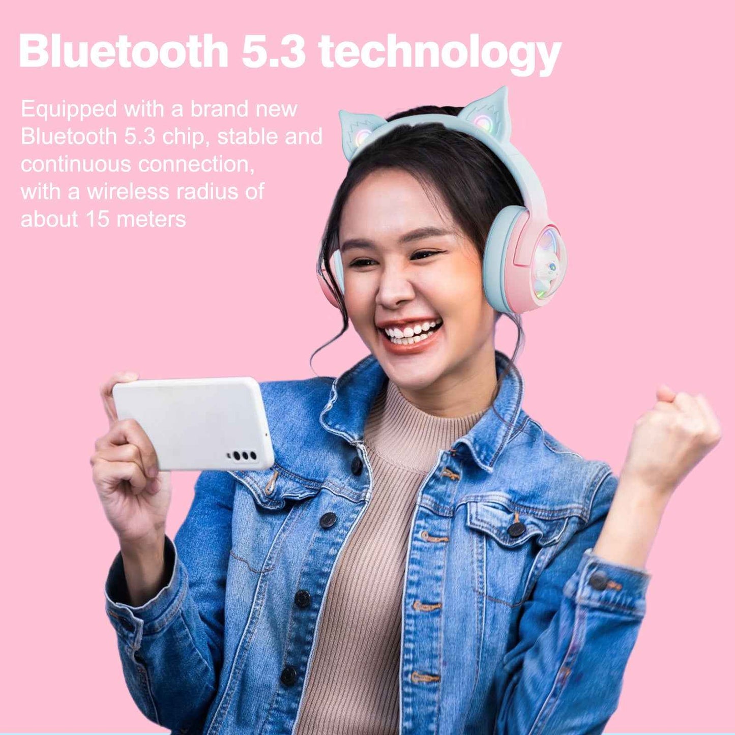 ONIKUMA B5 RGB Cat Ear 2.4g/Bluetooth Wireless Gaming Headset- Cute Pet Capsule Design