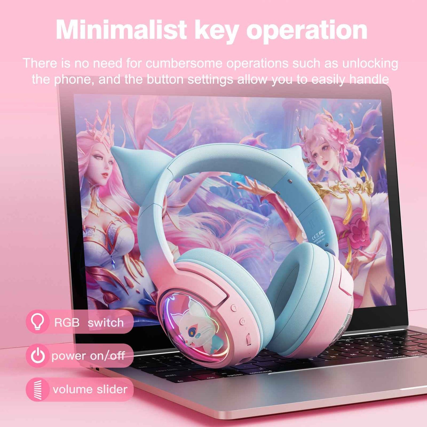 ONIKUMA B5 RGB Cat Ear 2.4g/Bluetooth Wireless Gaming Headset- Cute Pet Capsule Design