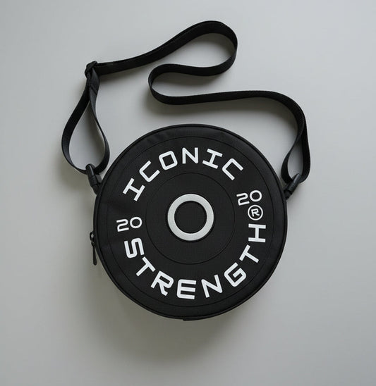 Iconic Strength Mini Gym Bag – Plate-Style Fitness Crossbody for Lifting Gear, Bands & Daily Essentials