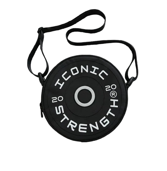 Iconic Strength Mini Gym Bag – Plate-Style Fitness Crossbody for Lifting Gear, Bands & Daily Essentials
