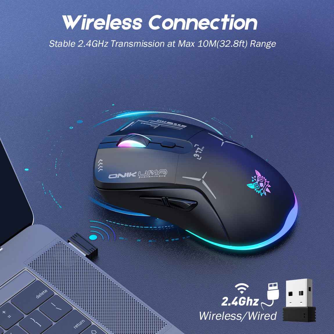 ONIKUMA CW917 Gaming Wireless 2.4ghz Mouse RGB Backlit Lighting, 4800 DPI