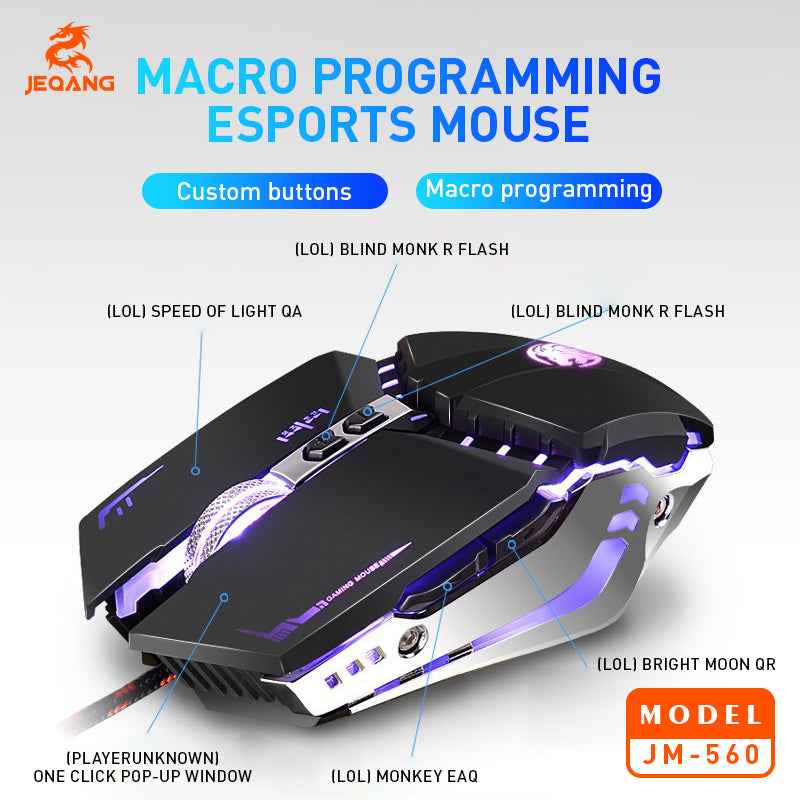 JM-560 7D Wired USB Gaming Mouse - Strong Build- up to 3200DPI