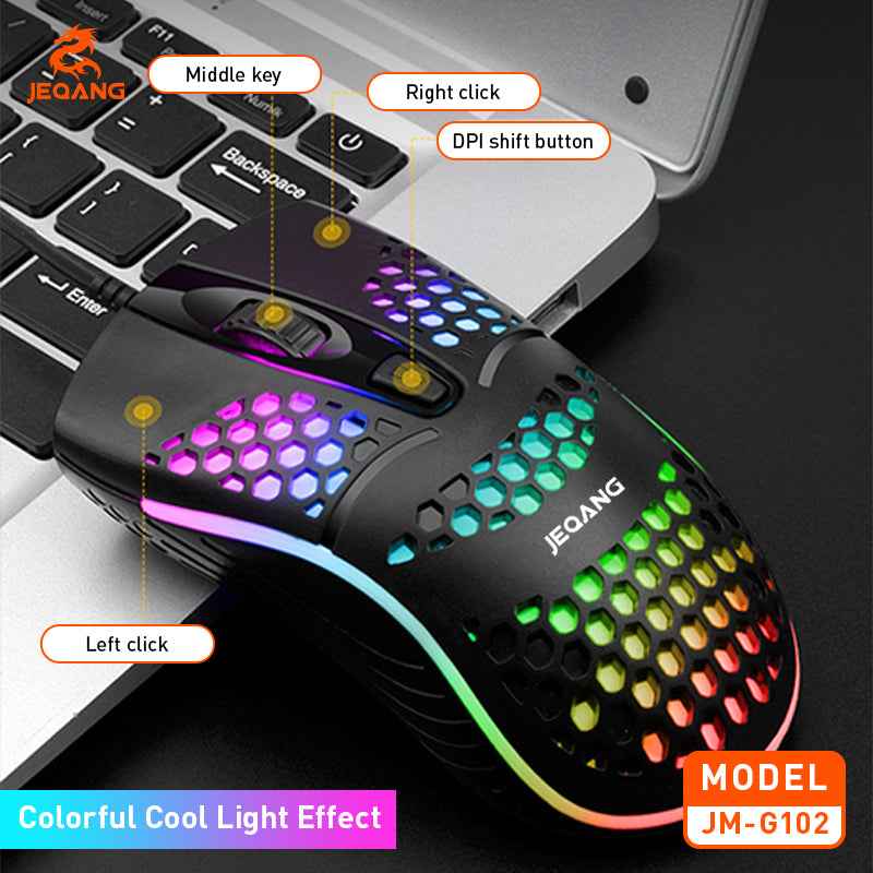 JM-G102 RGB Backlit Optical Wired Honeycomb Mouse for Gaming
