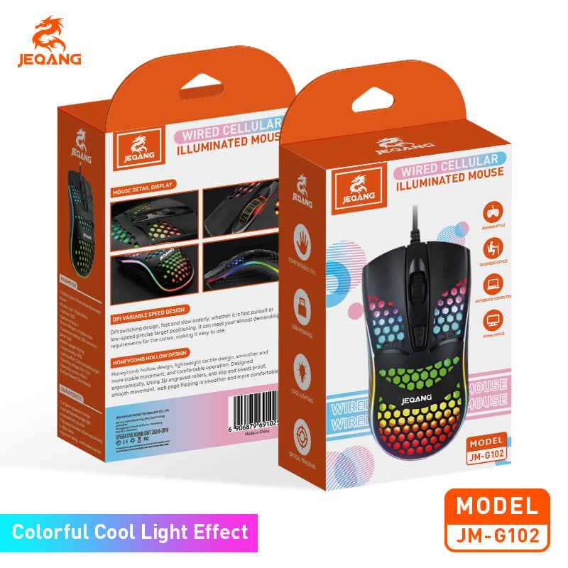 JM-G102 RGB Backlit Optical Wired Honeycomb Mouse for Gaming