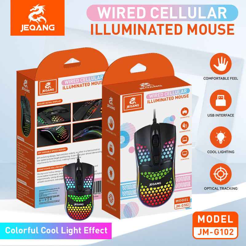 JM-G102 RGB Backlit Optical Wired Honeycomb Mouse for Gaming