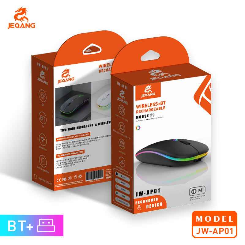 JW-AP01 Mini Rechargeable Optical Mouse Dual-Mode- Backlit Illuminated