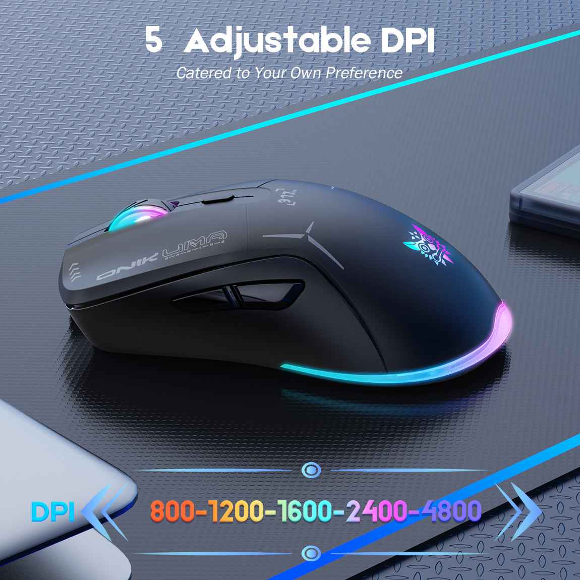 ONIKUMA CW917 Gaming Wireless 2.4ghz Mouse RGB Backlit Lighting, 4800 DPI