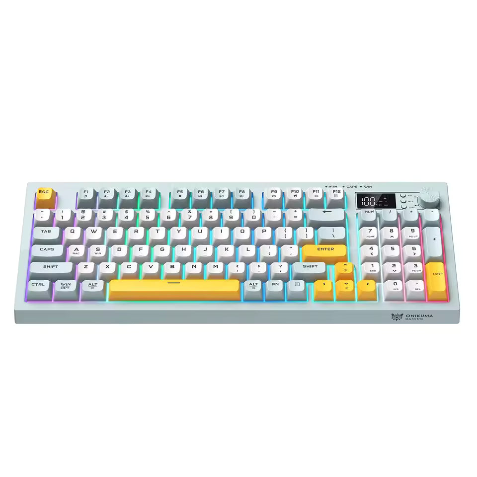 ONIKUMA G80 Tri-Mode Mechanical Keyboard 94 Keys – Wireless Bluetooth 2.4G & USB-C Wired Gaming Keyboard, Hot Swappable, Gasket Mount, RGB Backlight, LCD Screen