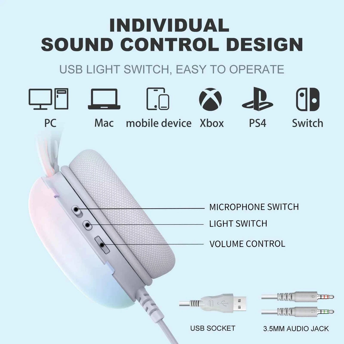 ONIKUMA X25 RGB Gaming Headset, 3D stereo sound, Intelligent deep noise reduction-PC/XBOX/PLAYSTATION/SWITCH