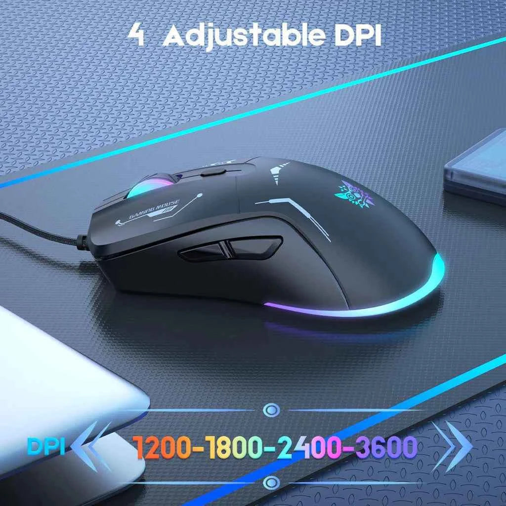 Onikuma CW917 Wired USB Gaming Mouse with RGB Modes, 4 Adjustable DPI Up to 3600, 6 Buttons