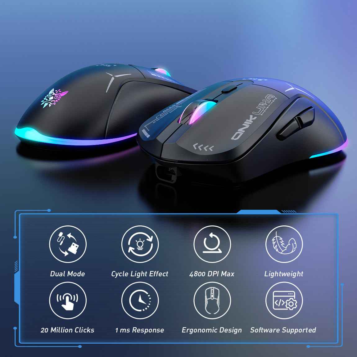ONIKUMA CW917 Gaming Wireless 2.4ghz Mouse RGB Backlit Lighting, 4800 DPI