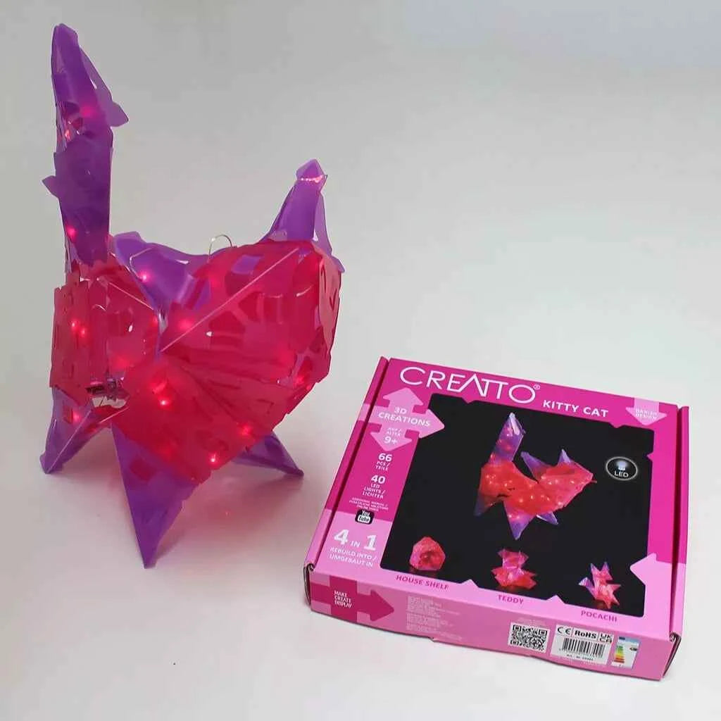 Creatto 03492 Kitty Cat 4 in 1 Creations Set -BUILD 3D Figurines - LED - For Ages 9+