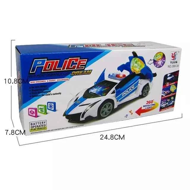 Police Car Transforming Toy Lights Sounds Bump and Go Action for Kids
