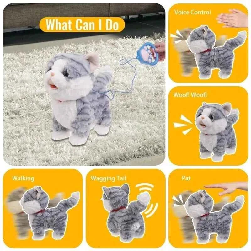 Realistic Walking Cat Singing Toy Electronic Plush Kitten Leash Cats Toy