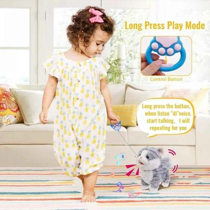 Realistic Walking Cat Singing Toy Electronic Plush Kitten Leash Cats Toy