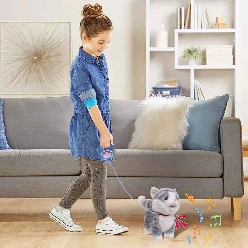 Realistic Walking Cat Singing Toy Electronic Plush Kitten Leash Cats Toy